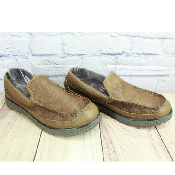 LL Bean All Week Brown Leather Shearling Lined Moccasin Slippers Size 9 M - Picture 3 of 9